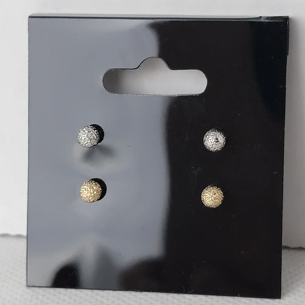 Two Pair Hammered Ball Stud Earrings Gold and Silver Tone